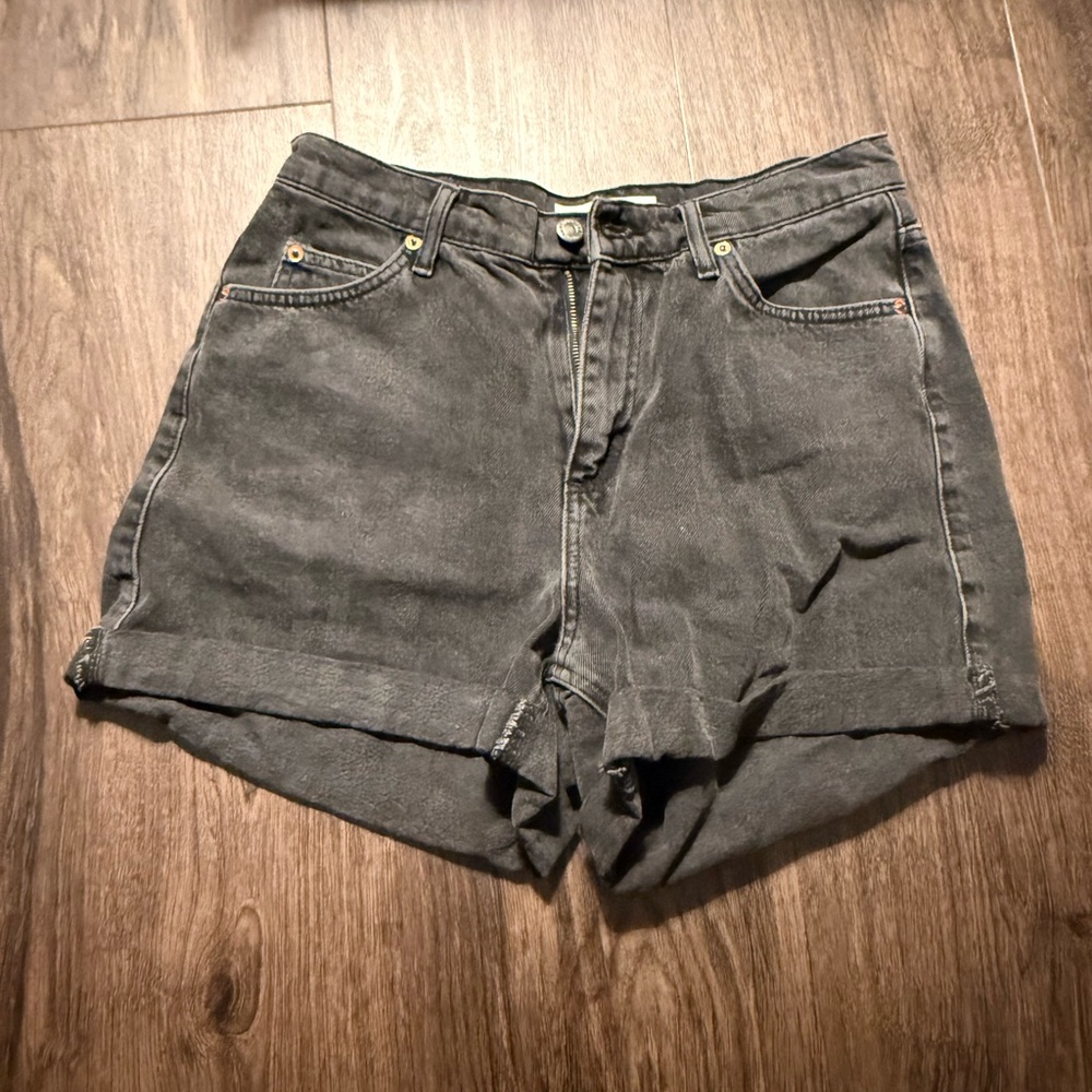 Topshop Washed Black High-Rise Denim Mom Shorts